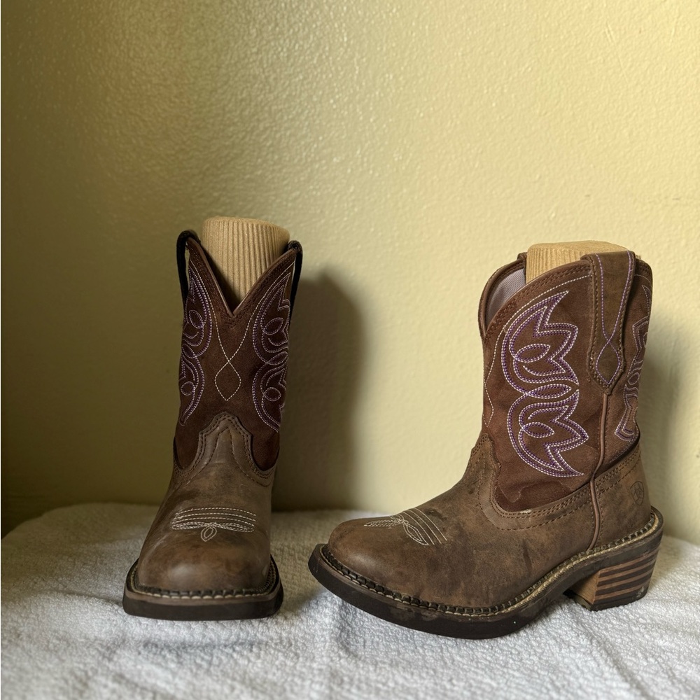 Ariat Brown Boots with Lavender Accents